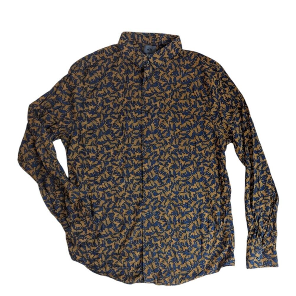 H&M Mens Multicolor Animal Pattern Button Front Shirt Extra Large
